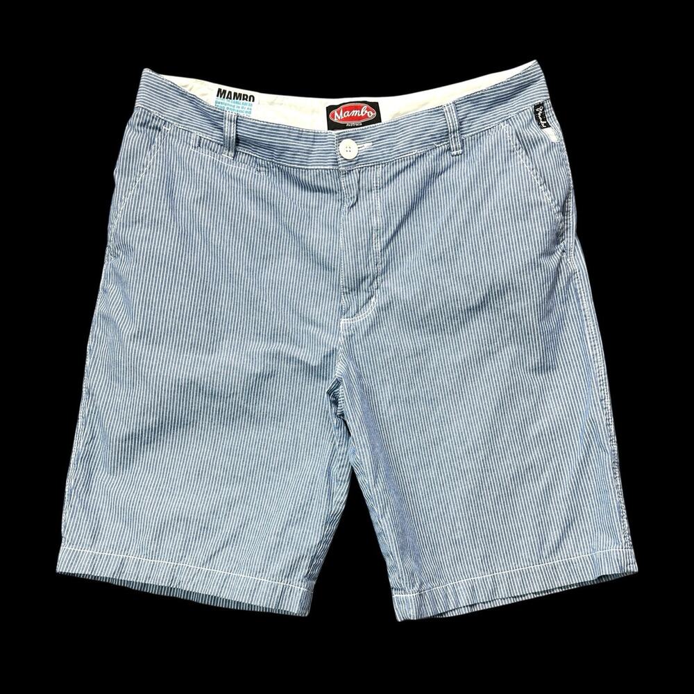 Mambo Australia Shorts Men's 34 Cotton Pockets Striped Blue White Marine Beach